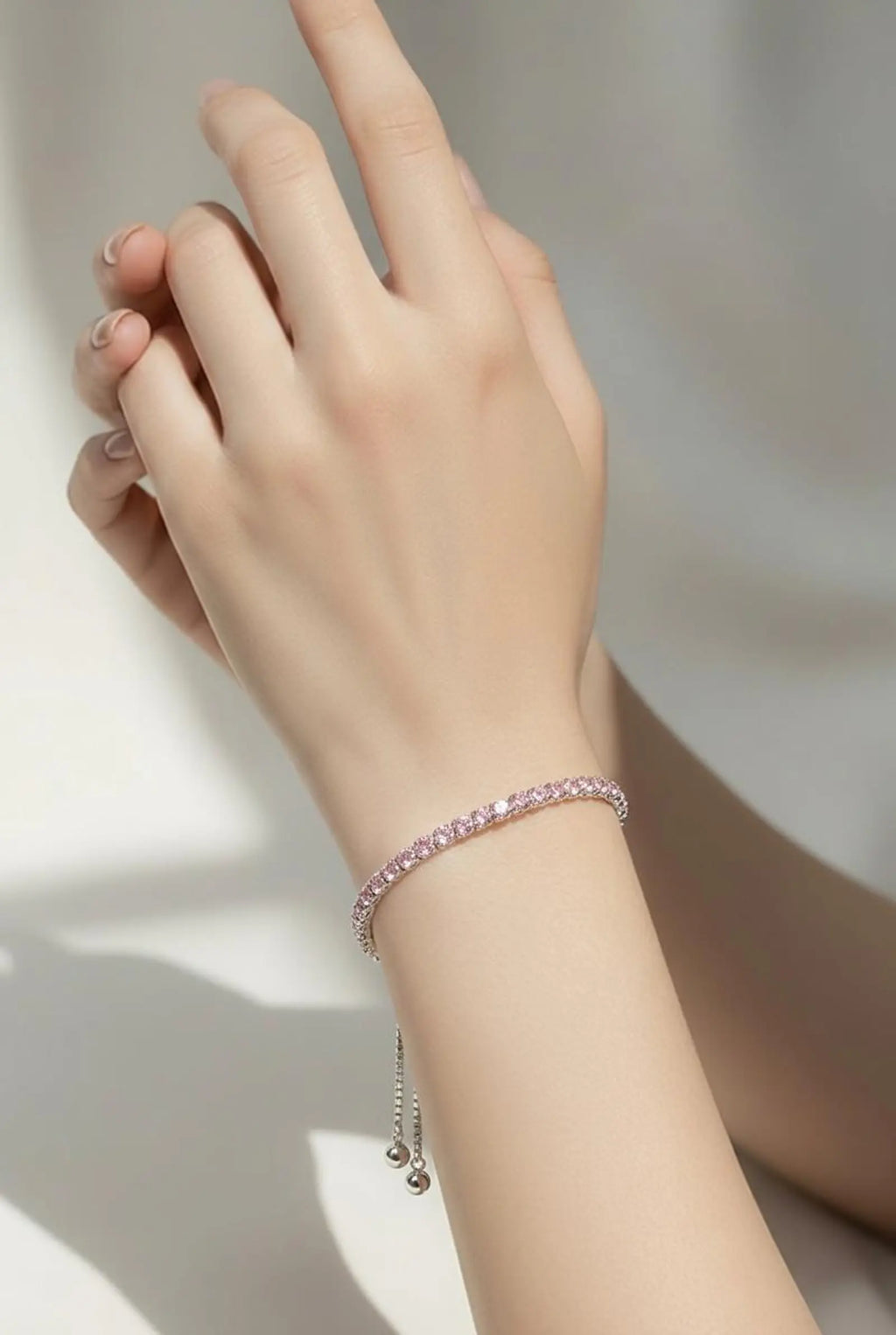 Pulsera Tenis Ajustable Cristales Rosa - vista 2