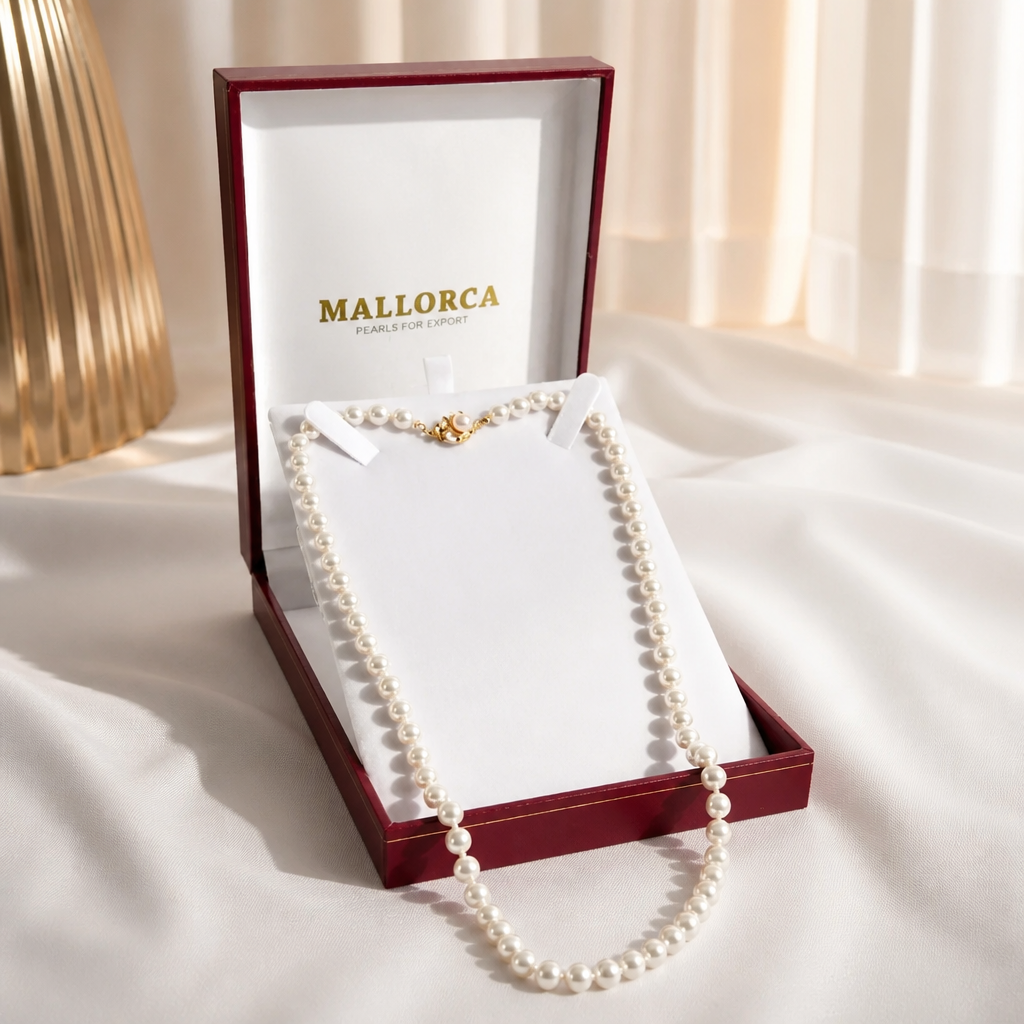 Collar Perlas Mallorca 7mm en estuche rojo