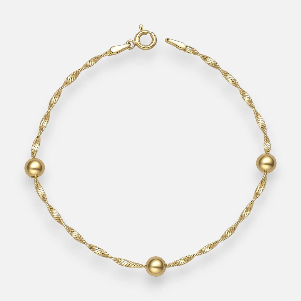 Pulsera trenzada con esferas Plata 925 enchape Oro 18K vista completa