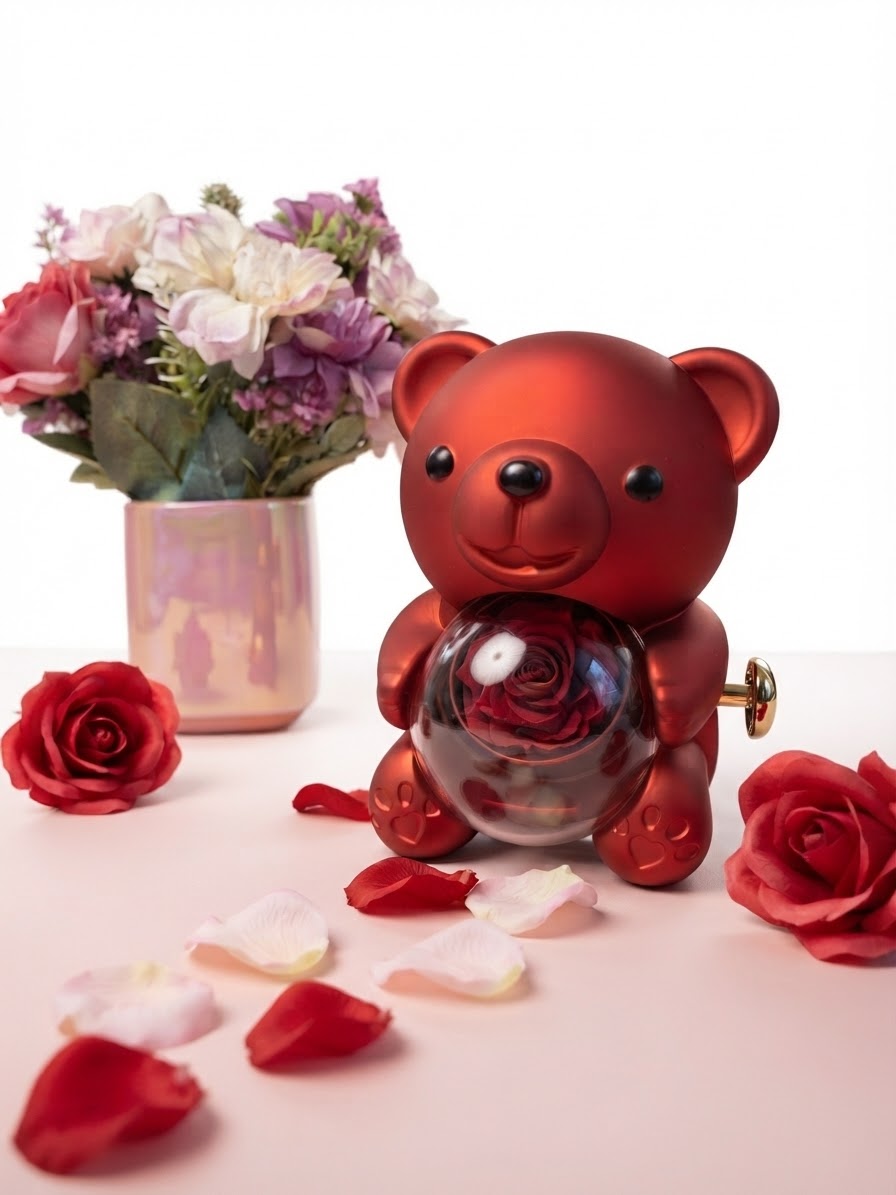 Joyero Osito rojo con rosas
