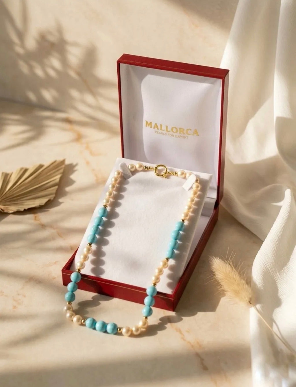 Collar Perlas de Mallorca con Turquesa - en caja de joyería
