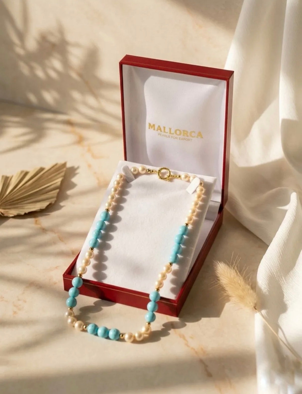 Collar Perlas de Mallorca con Turquesa - en caja de joyería