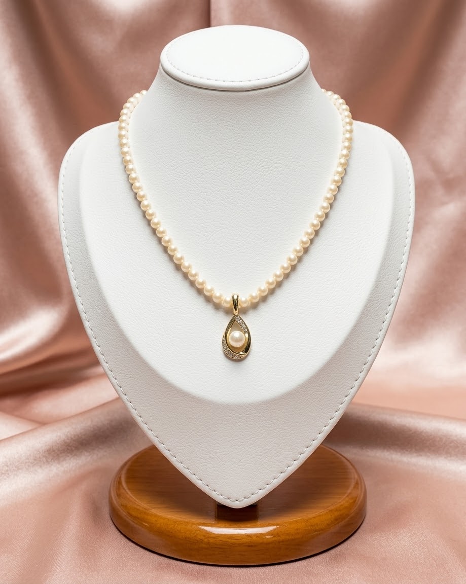 Collar de Perlas Mallorca con Dije Gota Dorado frontal