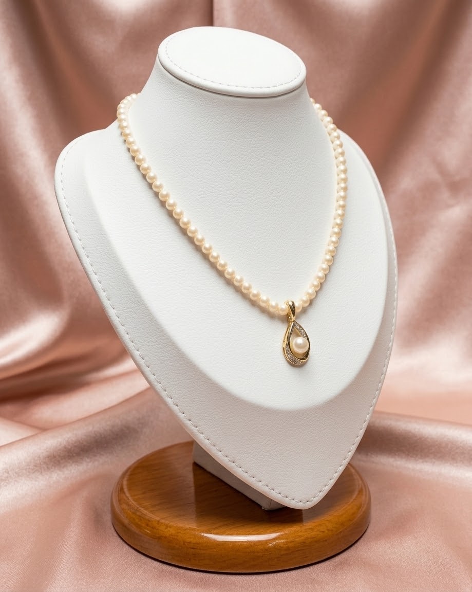 Collar de Perlas Mallorca con Dije Gota Dorado lateral