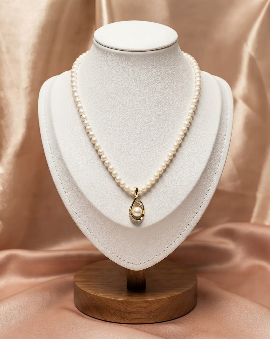 Collar de Perlas Mallorca con Dije Gota Dorado detalle