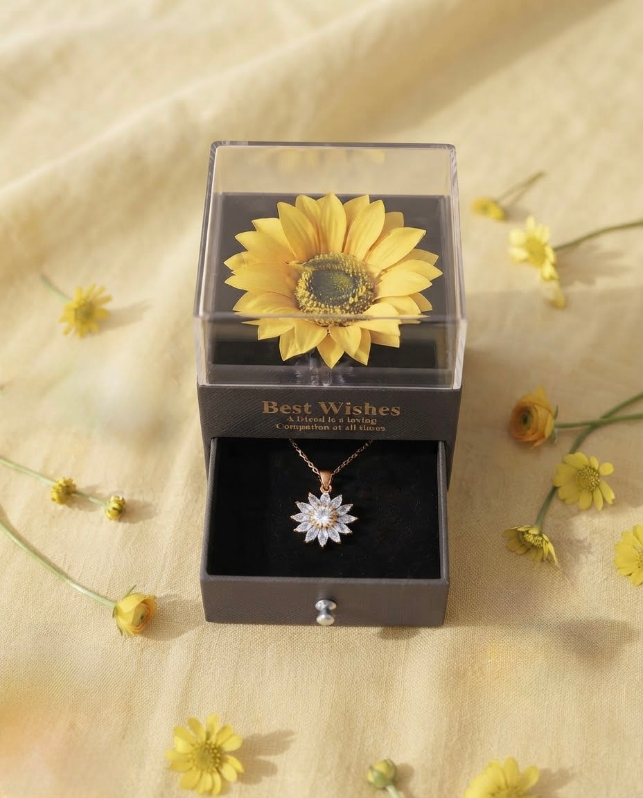 Joyero girasol y collar con marca Coeli