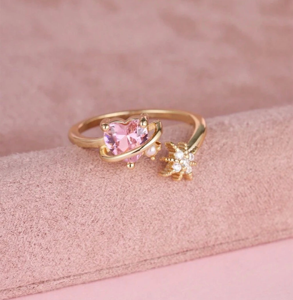 Anillo Celestial Corazón Rosa Francia