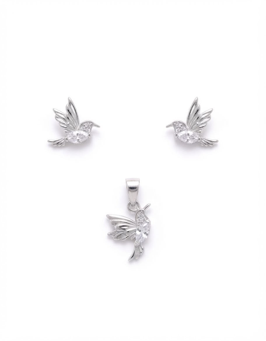 Collar y aros de picaflor en plata